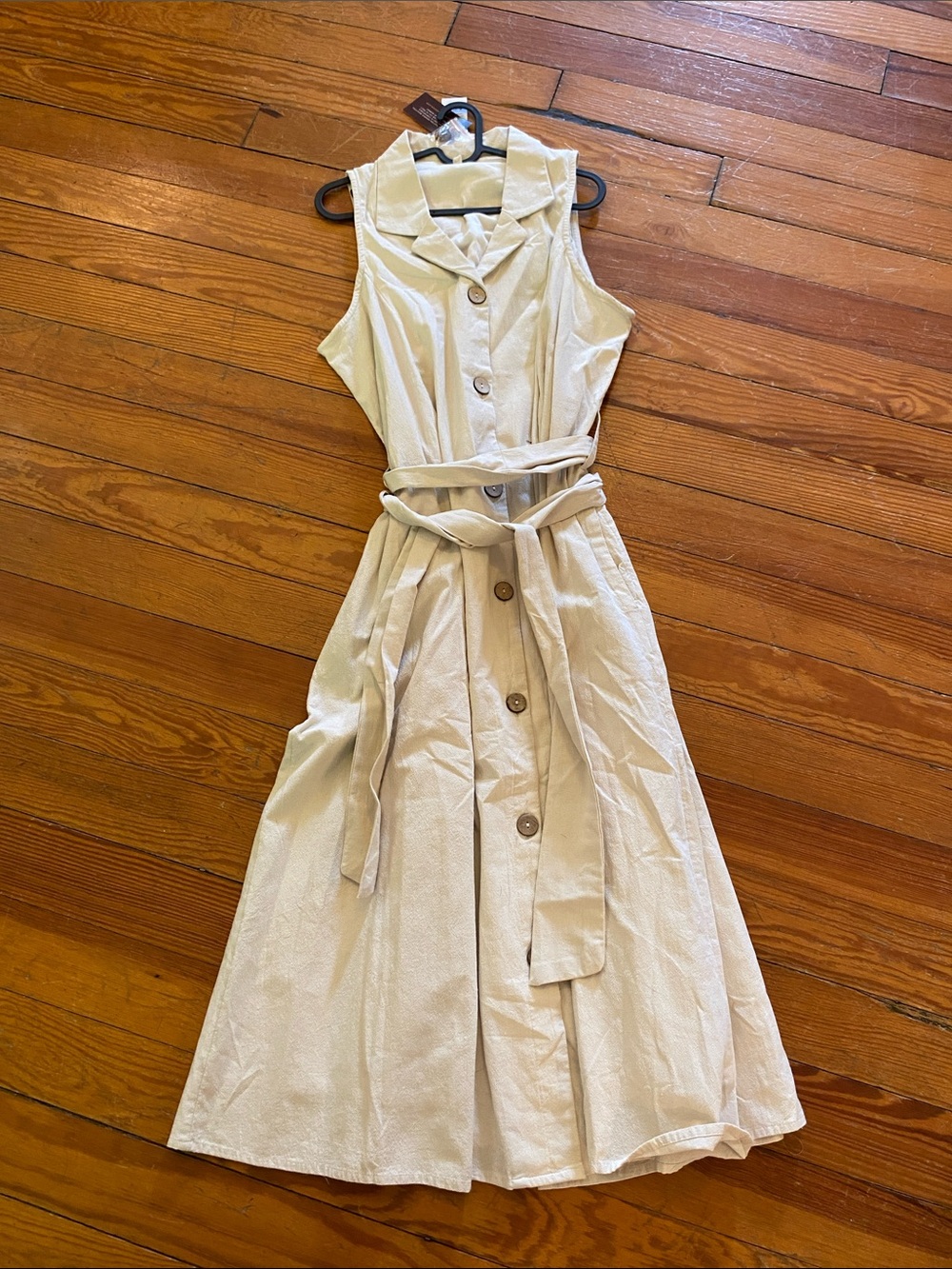 Linda Anderson Beige Linen Look Sleeveless Midi Dress NWT Size L